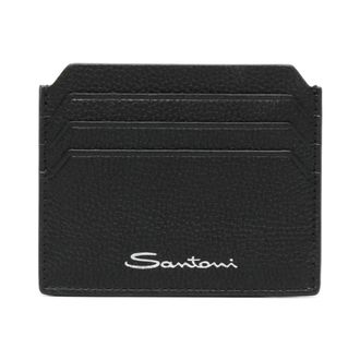 Santoni Wallets & Cardholders, male, Black, Size: ONE SIZE Tumbled Leather Card Holder