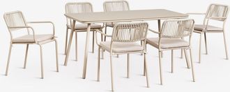Sklum Set De Mesa Rectangular 160x90 Cm Y 6 Sillas De Comedor Apilables En Cuerda Trenzada Arhiza Sklum
