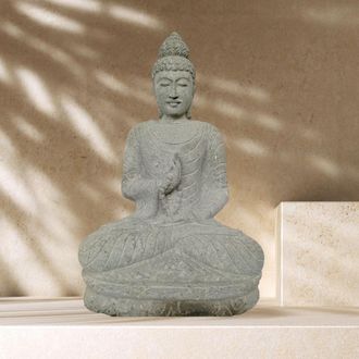 Wanda Collection Wanda Collection - Estatua De Jard&iacute;&shy;n Zen Buda Sentado De Piedra Natural Ofrenda Con Rosario 1,20 M