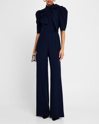 Black Halo Ara Puff-Sleeve Bow Jumpsuit