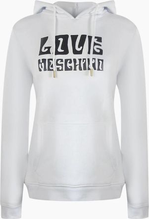 Love Moschino Womens Love Moschino Groovy Logo White Hoodie - Size: 18/16