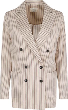Myths Beige Striped Double-Breasted Lyocell-Blend Blazer