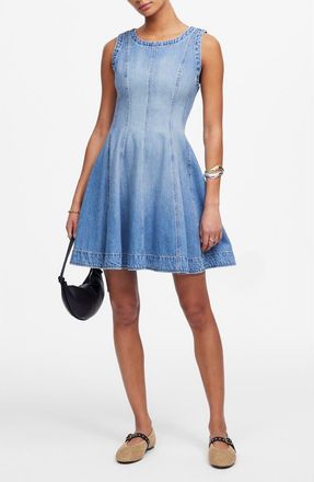 Madewell Airy Denim Circle Minidress in Ashbury Wash at Nordstrom, Size Xx-Small