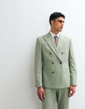 Asos Giacca da abito doppiopetto slim fit verde salvia