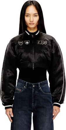 Diesel Cropped satin souvenir jacket - Jackets - Woman - Black