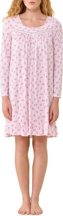 Eileen West Lace Trim Long Sleeve Nightgown in Pink Floral at Nordstrom, Size X-Small