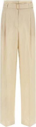 Max Mara Mst Materia Broeken - Dames - Wijde Broeken - Beige - M - Linnen - Broeken