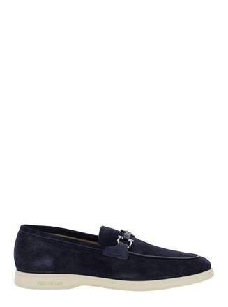Ferragamo cosimo Blue Loafers With Metallic Hooks On The Front In Suede Man