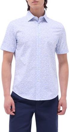 Bugatchi Miles OoohCotton Pinstripe Short Sleeve Button-Up Shirt in Classic Blue at Nordstrom Rack, Size Xxx-Large