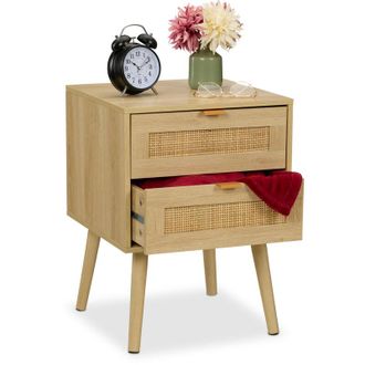 Relaxdays Relaxdays Comodino con 2 Cassetti, Cassettiera Bassa per Camera da Letto, HLP: 55x40x41,5 cm, Design Legno, Naturale