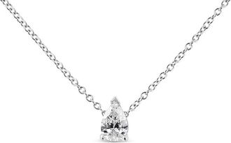 House of Brilliance 14K White Gold 1/10 Cttw Pear Shape Lab Grown Diamond Solitaire Pendant Necklace (F-G Color, VS2-SI1 Clarity)
