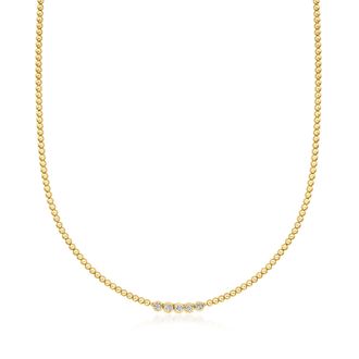 Ross-Simons Bezel-Set Lab-Grown Diamond and 18kt Gold Over Sterling Beaded Necklace