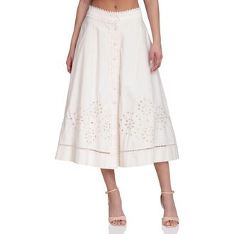 Avec Les Filles Cotton Eyelet A-Line Midi Skirt in Cream at Nordstrom, Size 2