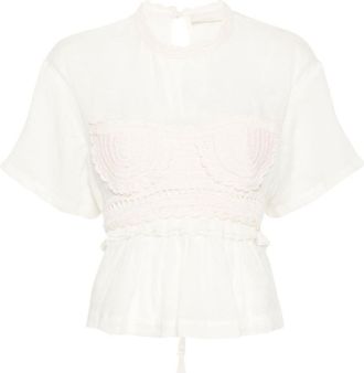 Ulla Johnson Cari crochet-panelling blouse - women - Cotton/Ramie - 6 - Neutrals
