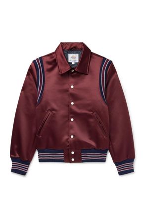 Golden Bear Sportswear Striped Cotton-Blend Trimmed Satin Varsity Jacket