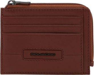 Piquadro Accessoires, Heren, Bruin, ONE Size, Katoen, 6-Kaarten Lederen Kaarthouder met Muntvakje