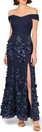 Adrianna Papell Sequin Embellished Off the Shoulder Mermaid Gown in Navy at Nordstrom, Size 12