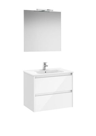 Roca Mueble Lavabo 700mm Tenet 2 Cajones + Espejo Y Aplique Led Blanco Brillo