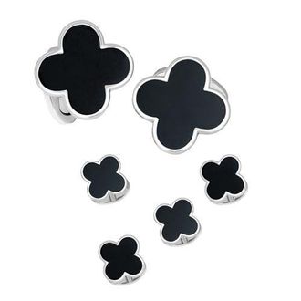 Jan Leslie Four Leaf Clover Sterling Cufflinks & Studs in Black at Nordstrom