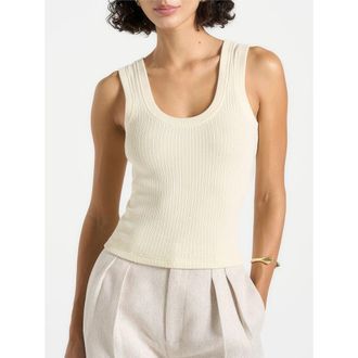 Mani&egrave;re De Voir Liane Scoop Neck Ribbed Vest in Cream at Nordstrom, Size Large