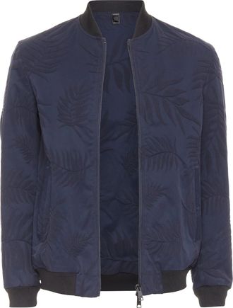 Giorgio Armani navy water repellent Fern leaf jacquard bomber jacket IT46 S