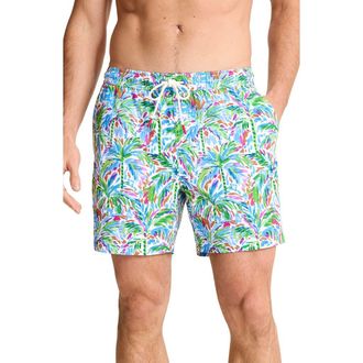 Tommy Bahama Naples Poolside Palms 6-Inch Performance Swim Trunks in White at Nordstrom, Size Xx-Large