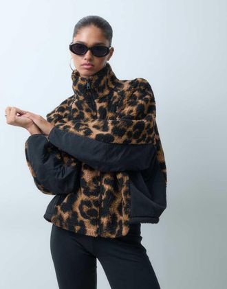Asos pile borg con zip integrale in stampa leopardata-Multicolore