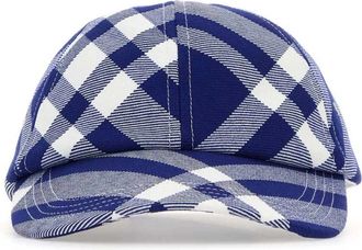 Burberry Baseballpet met Tartanpatroon - Dames - Petten - Blauw - M - Wol - Accessoires