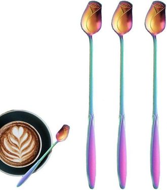 OEM Juego De Cucharas De Caf&eacute; - Cucharas De T&eacute; De Mango Largo - Agitadores De Postre - Acero Inoxidable - 3 Piezas - Colorido