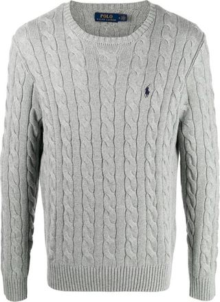 Polo Ralph Lauren Grijze Katoenen Trui Ronde Hals Gebreid - Heren - Ronde hals truien - Grijs - XL - Katoen - Truien & Vesten
