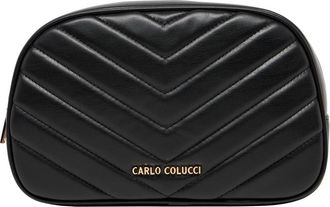 Carlo Colucci Tassen, Dames, Zwart, ONE Size, Gestikte Toilettas Doga