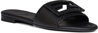 Fendi Womens Slides Baguette Black Leather Calf Sandal