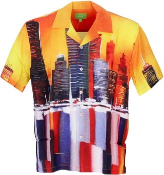 HUF Oranje Geweven Korte Mouw Overhemd - Heren - Korte mouwen Overhemden - Veelkleurig - XL - Rayon - Overhemden