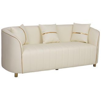 Wanderlust Deco Sof&aacute; De Piel Sint&eacute;tica Beige 185x72x76h Cm