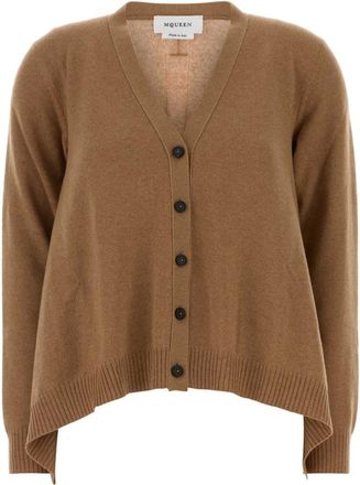 Alexander McQueen Volume V Neck Cardigan - female - Alexander McQueen - Cashmere Knitwear - Brown - S - Knitwear
