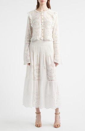 LoveShackFancy Hawthorn Cotton Broderie Anglaise Top in White at Nordstrom, Size Xx-Small