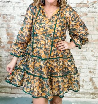 Entro Floral Print Tiered Dress In Hunter Green