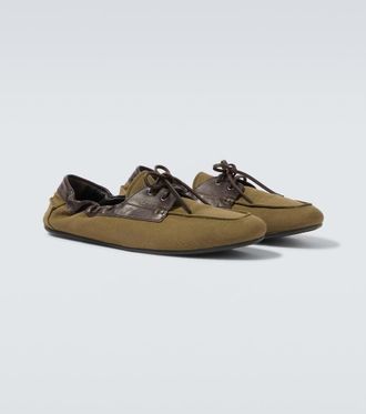 Prada Shuffle leather-trimmed canvas boat shoes
