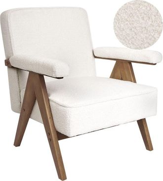 Beliani Beliani - Retro Living Room Armchair Fabric Boucle Upholstery Wooden Frame White Evje