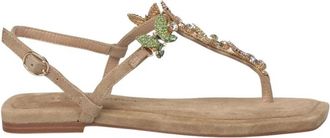Alma En Pena Platte Sandaal Met Strass - Dames - Sandalen - Beige - 40 EU - Leer - Schoenen