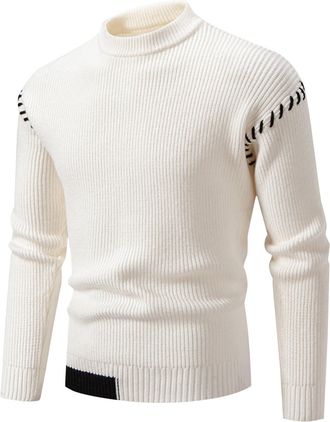 Generic Mens Knitted Jumper, Cable Knit Jumper, Crew Neck Pullover Sweater, Chunky Fisherman Jumper, Autumn and Winter Warm Long Sleeve Knitwear Ribbed Jumper