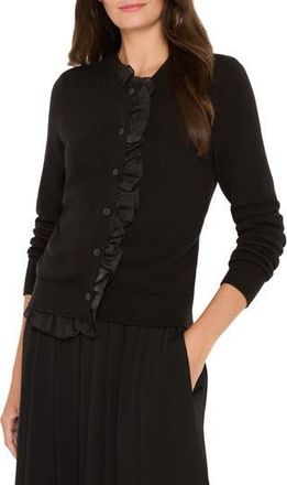 Nic+Zoe Mixed Media Ruffle Cardigan in Black Onyx at Nordstrom Rack, Size Medium