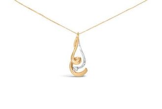 House of Brilliance Espira 10K Two-Tone Gold 1/10 cttw Round Cut Diamond Swirl Pendant Necklace in Yellow at Nordstrom
