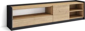 Skraut Home Mueble tv efecto madera roble y negro 207x37x50cm