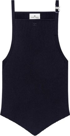 Courr&egrave;ges Pointy Buckle Rib Knit Top - Dames - Tops zonder mouwen - Zwart - M - Polyester - Tops
