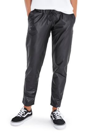 Accouch&eacute;e Comfy Cool Foldover Waistband Faux Leather Jogger Pants in Black at Nordstrom, Size X-Large