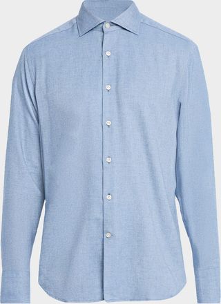 Neiman Marcus Mens Cotton Micro-Herringbone Button-Down Shirt