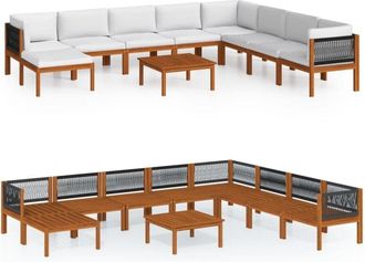 vidaXL Conjunto De Jard&iacute;n De 9 Piezas Con Cojines, Madera Color Crema, Acacia Y Cuerda Vidaxl