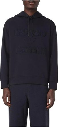 Emporio Armani Logo Detail Hoodie - Heren - Hoodies - Blauw - M - Katoen - Hoodies & sweatvesten