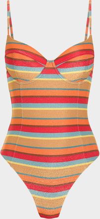 Ramy Brook Jayda Glitter Striped One-Piece Swimsuit
